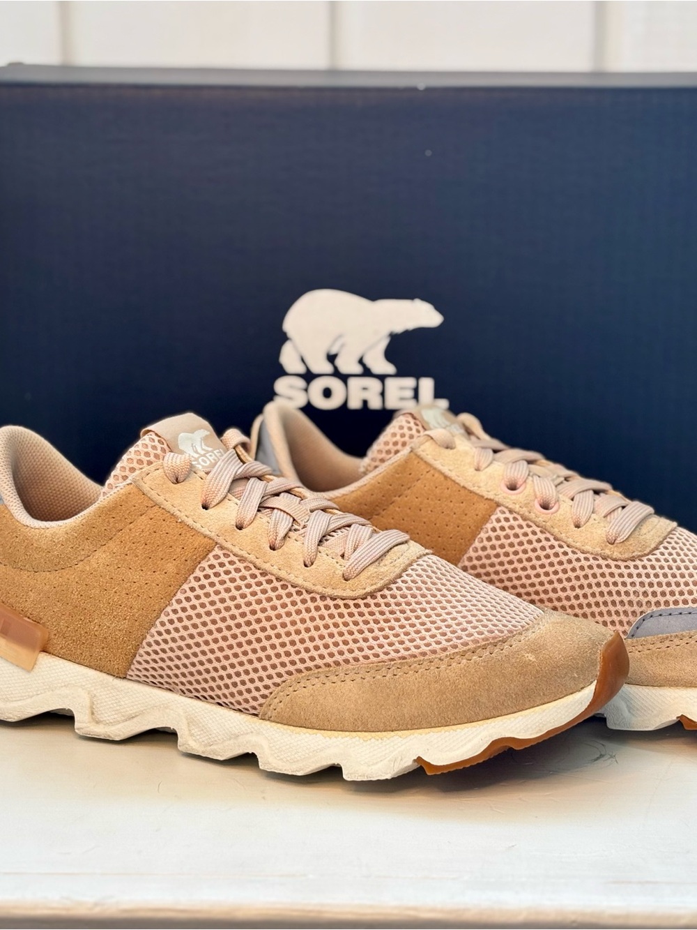 Sorel Kinetic Lite Lace Natural Tan Mesh Suede Trainers 7.5